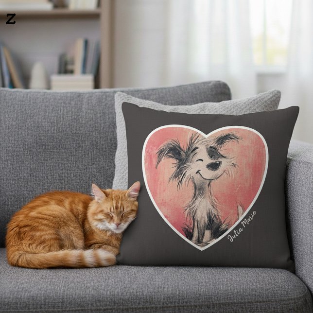 Happy Dog Doodle Print Customisable Throw Pillow (Creator Uploaded)