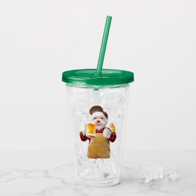 Happy Dog Drinking Beer Acrylic Tumbler (Back Ice)