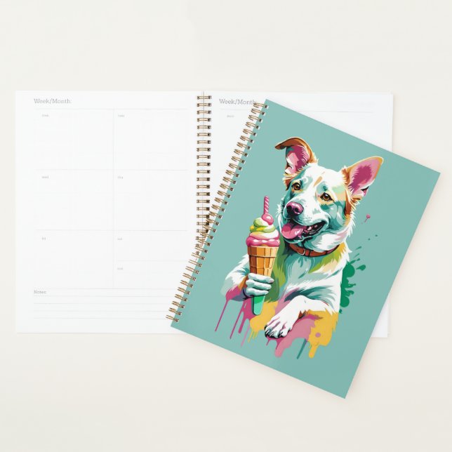 Happy Dog eating an ice-cream Planner (Display)