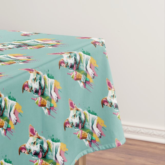 Happy Dog eating an ice-cream Tablecloth (In Situ)