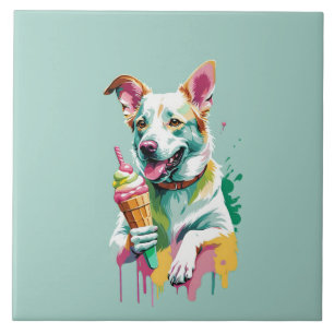 Happy Dog eating an ice-cream Tile