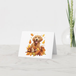Happy Dog in Fall and Autumn Leaves BLANK  Card