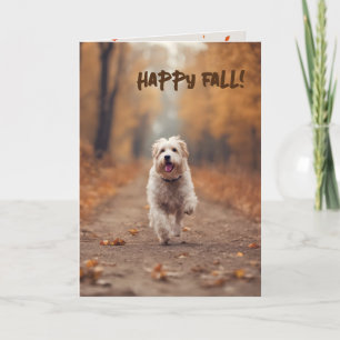 Happy Dog In Fall Woods Card