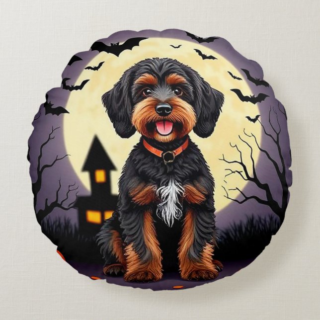 Happy Dog in Halloween Theme Round Cushion (Front)