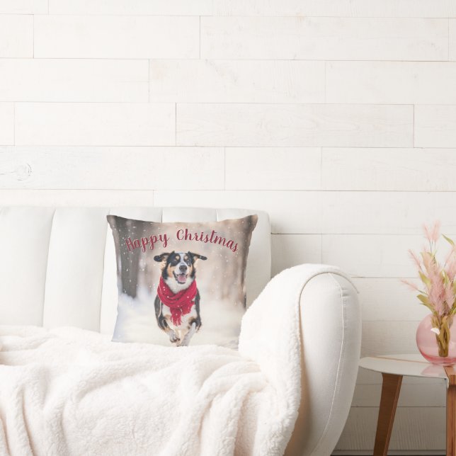 Happy Dog In Snow Cushion (Couch)