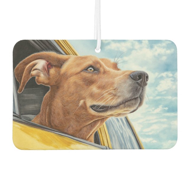 Happy Dog in Yellow Car Art Print Car Air Freshener (Front)