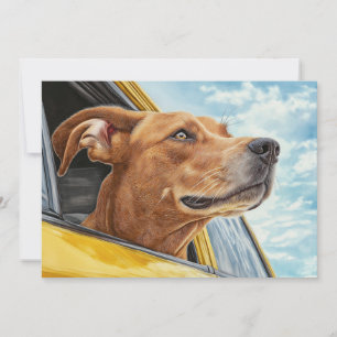 Happy Dog in Yellow Car Art Print Card