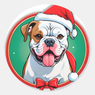 Happy Dog Inside Festive Christmas Wreath Classic Round Sticker