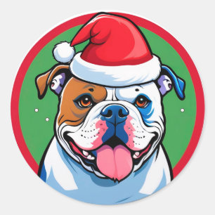 Happy Dog Inside Festive Christmas Wreath Classic Round Sticker