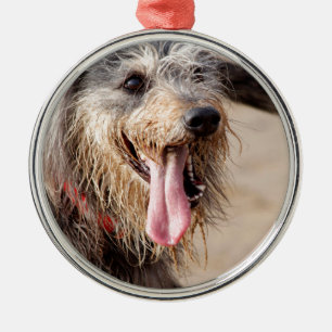 Happy dog on a beach metal tree decoration