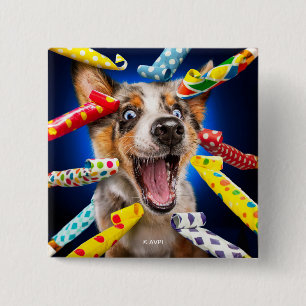 Happy Dog Party Blowers 15 Cm Square Badge