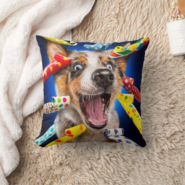 Happy Dog Party Blowers Cushion (Blanket)