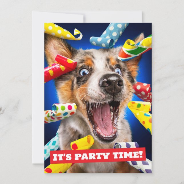 Happy Dog Party Blowers Invitation (Front)