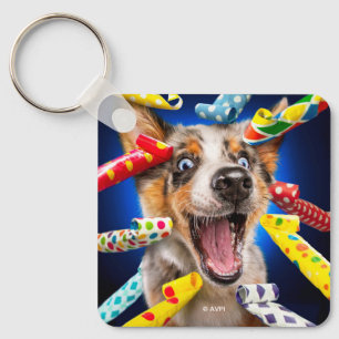 Happy Dog Party Blowers Key Ring