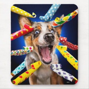 Happy Dog Party Blowers Mouse Mat