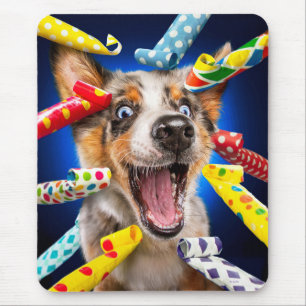 Happy Dog Party Blowers Mouse Mat