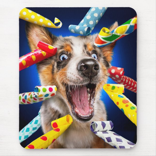 Happy Dog Party Blowers Mouse Mat (Front)