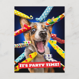 Happy Dog Party Blowers Postcard