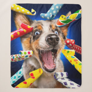 Happy Dog Party Blowers Sherpa Blanket