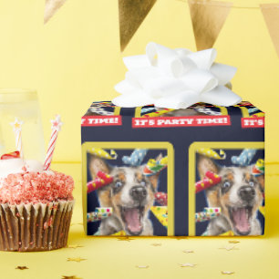 Happy Dog Party Blowers Wrapping Paper