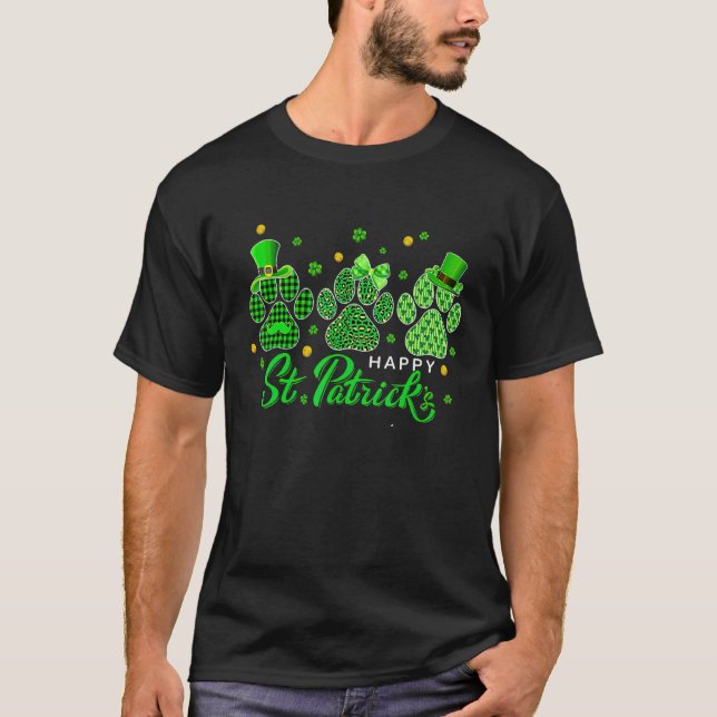 Happy Dog Paws Leopard Print Dog Owners St Patrick T-Shirt (Front)