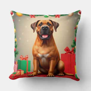 Happy Dog Sitting with Christmas Gifts Cushion