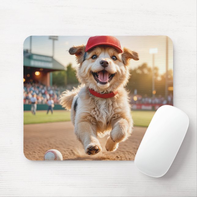Happy Dog Wearing a Baseball Cap Mouse Mat (With Mouse)