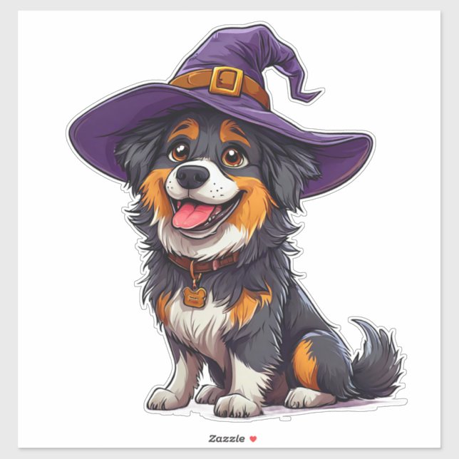 Happy Dog Wearing a Witch Hat (Sheet)