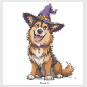 Happy Dog Wearing a Witch Hat
