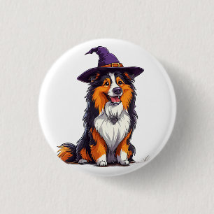 Happy Dog Wearing a Witch Hat 3 Cm Round Badge