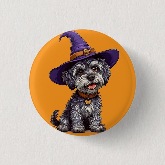 Happy Dog Wearing a Witch Hat 3 Cm Round Badge (Front)