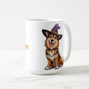 Happy Dog Wearing a Witch Hat Coffee Mug