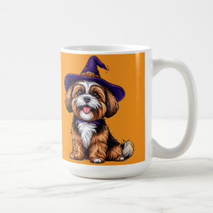 Happy Dog Wearing a Witch Hat Coffee Mug