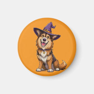 Happy Dog Wearing a Witch Hat Magnet