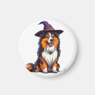 Happy Dog Wearing a Witch Hat Magnet