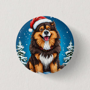 Happy Dog Wearing Santa Hat 3 Cm Round Badge