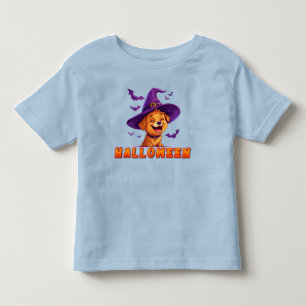 Happy Dog Wearing Witch Hat Celebrating Halloween Toddler T-Shirt