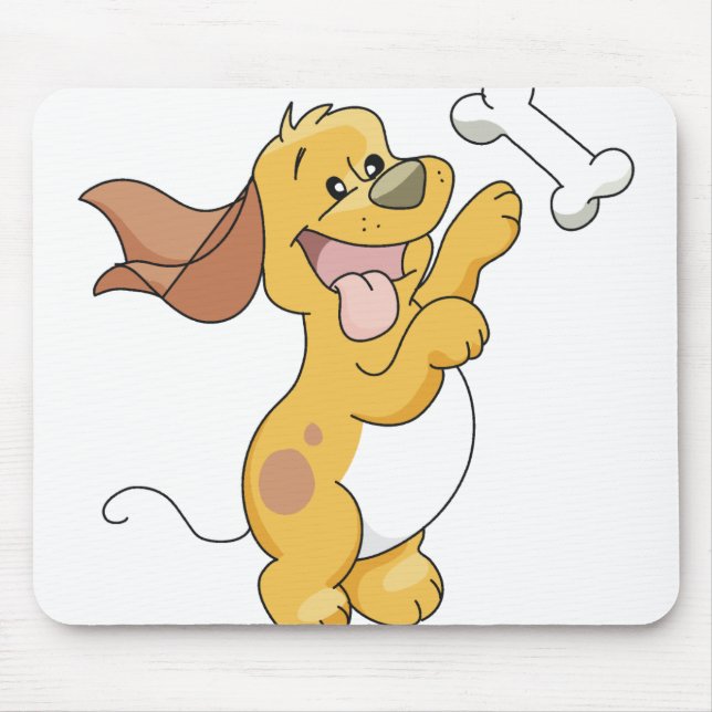 Happy Dog With Bone Mouse Mat (Front)