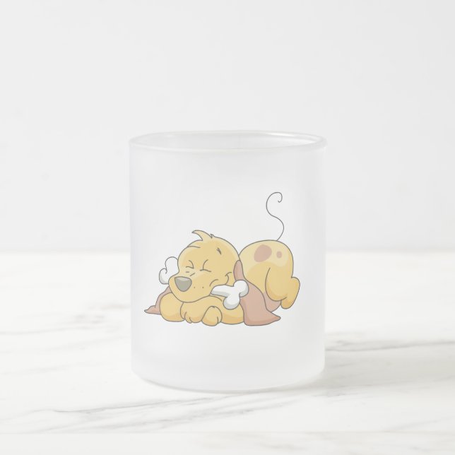 Happy Dog With Bone Tshirts and Gifts Frosted Glass Coffee Mug (Center)
