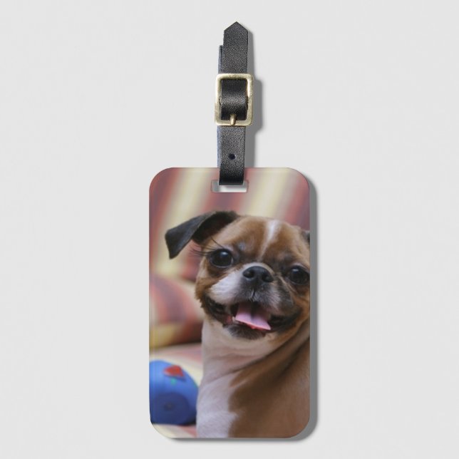 Happy Dog with Toy Luggage Tag (Front Vertical)