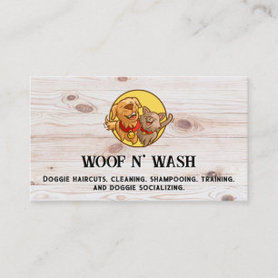 Happy Doggie and Kittie   Wooden Boards Business Card