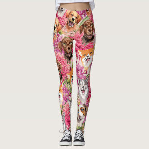 Happy Dogs and Flowers Leggings