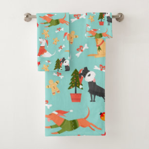 Happy Dogs Christmas Pattern Bath Towel Set
