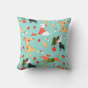 Happy Dogs Christmas Pattern Cushion