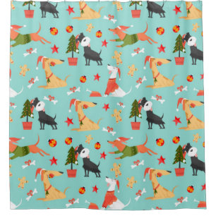Happy Dogs Christmas Pattern Shower Curtain