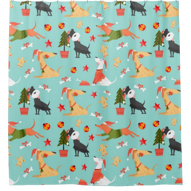 Happy Dogs Christmas Pattern Shower Curtain (Front)