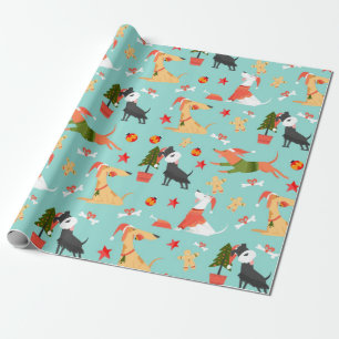Happy Dogs Christmas Pattern Wrapping Paper