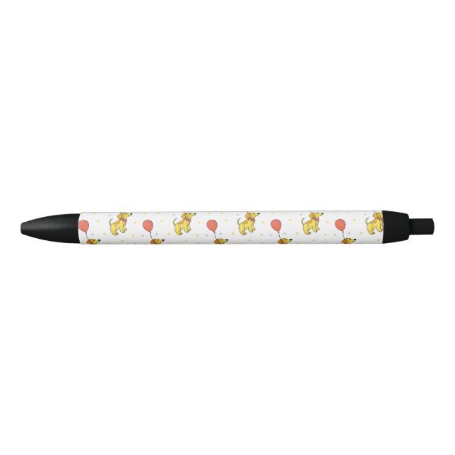 Happy Dogs with Balloons Pattern Black Ink Pen (Front)