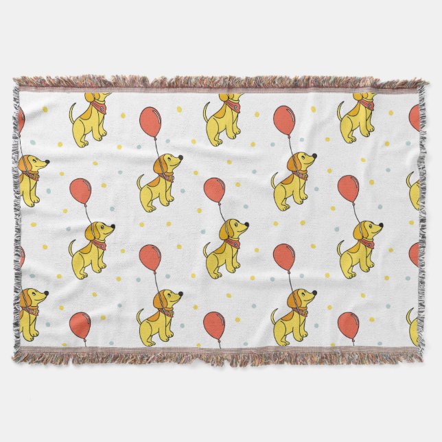 Happy Dogs with Balloons Pattern Throw Blanket (Front)