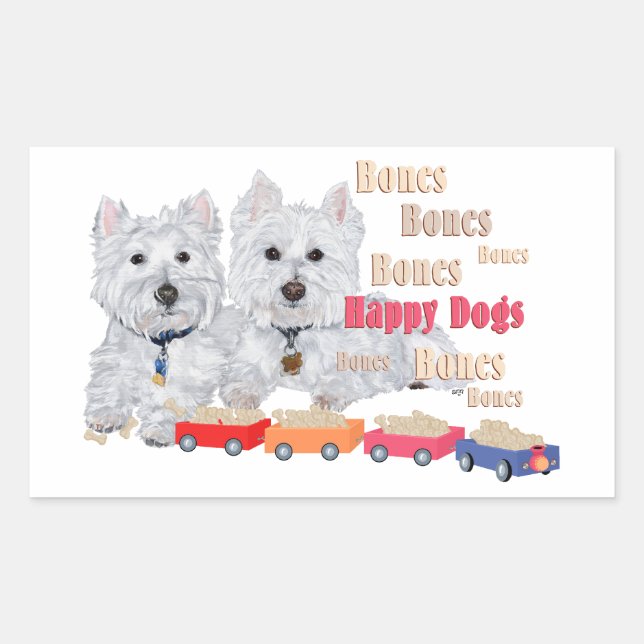 Happy Dogs With Bones Rectangular Sticker (Front)